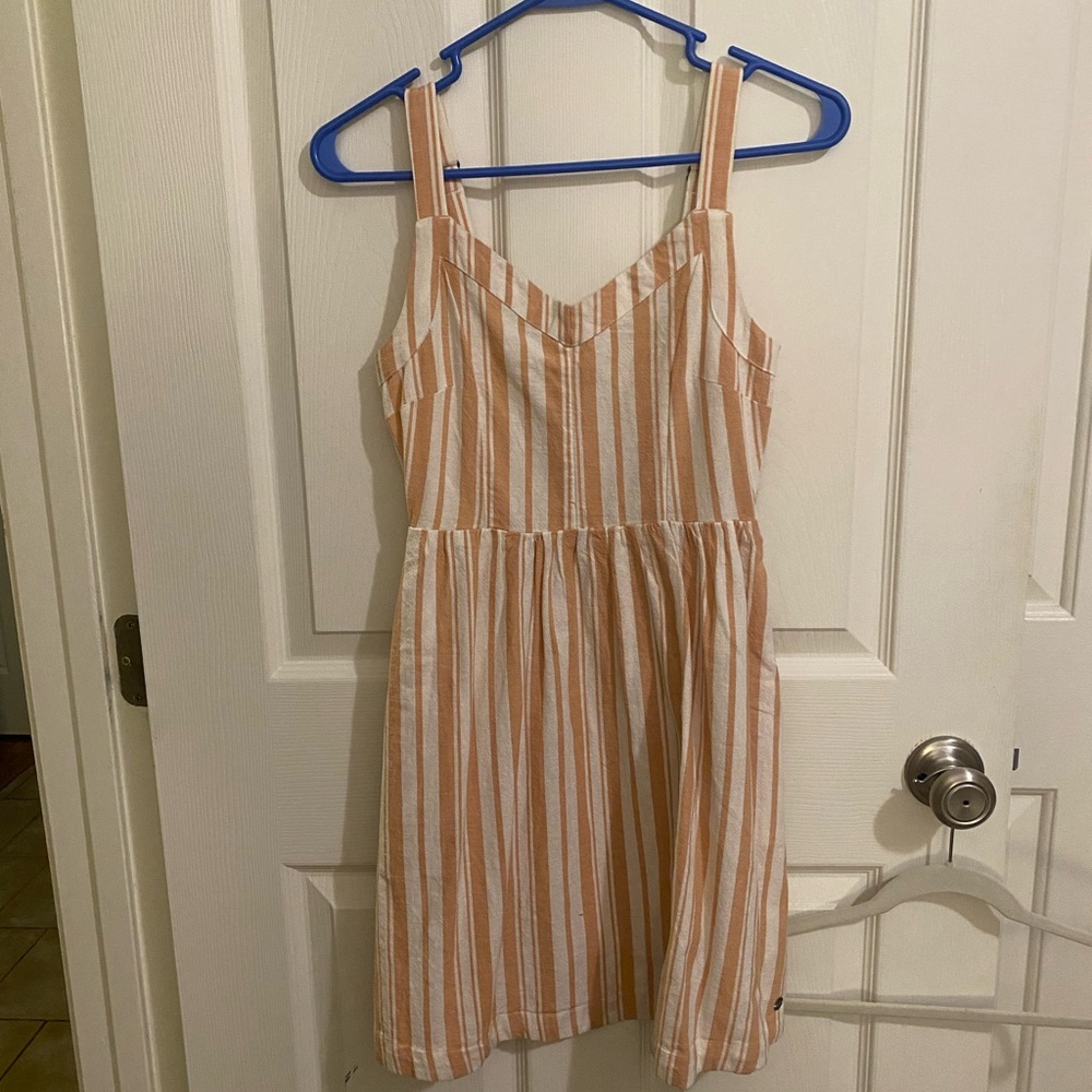 Roxy Striped Mini Dress - Orange and White